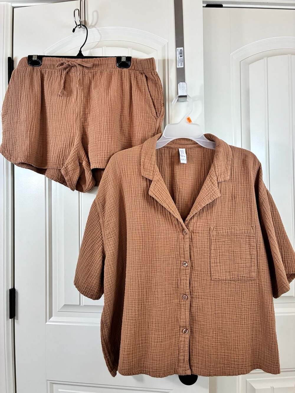 Stars Above Women's Cotton Gauze Short Sleeve Button-Down Shirt and Shorts Loung